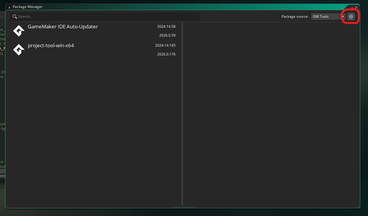 Package Manager showing the Package Sources control