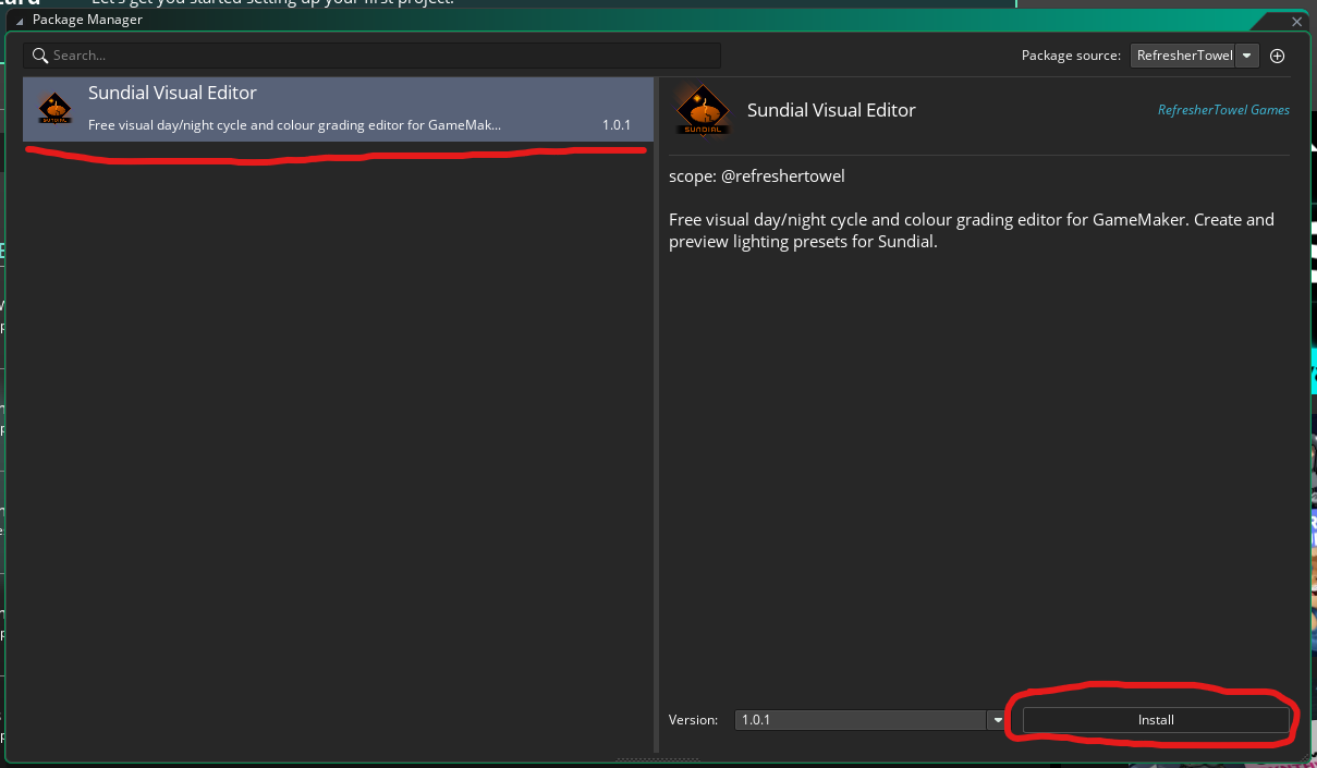 Sundial plugin ready to install in GameMaker Package Manager
